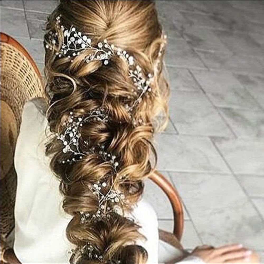 Bridal Pearl and Crystal Vine Head Piece - Picture 2 of 6